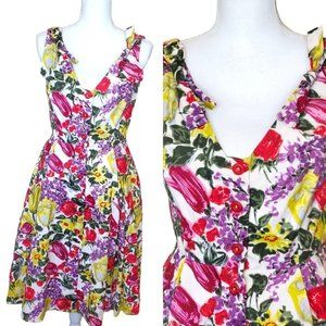 Vintage 90s Bright Floral Fit‎ N Flare Tea Dress Sleeveless 6 8